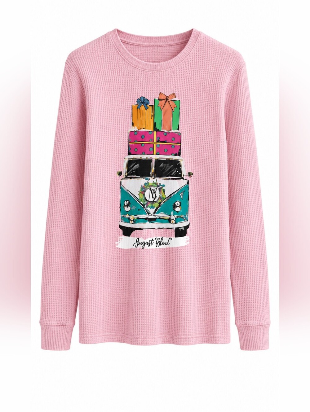Next Level Pink Waffle Knit Christmas Shirt Large Jesus Holiday Graphic Thermal